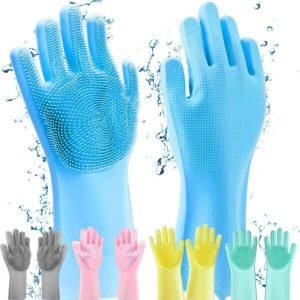 2pcs – Silicone Washing Full Finger Gloves For Home & Kitchen (Random Colors)