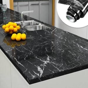 Self-Adhesive Black Marble Sheet Sticker – Waterproof & Heat Resistant (60x200 cm)